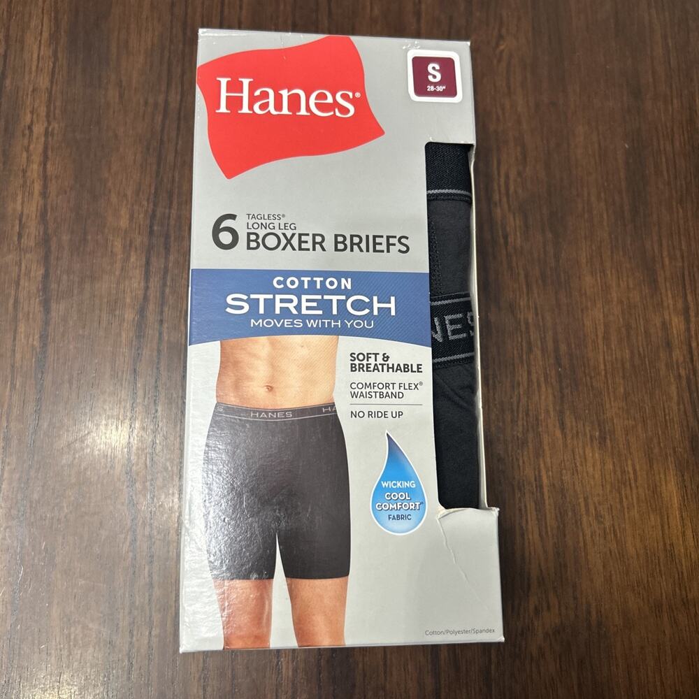 Hanes Tagless Long Leg Boxer Briefs - Men’s Small - 6 Pair - (28-30”)25